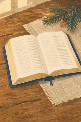 Open Bible on Rustic Wooden Table