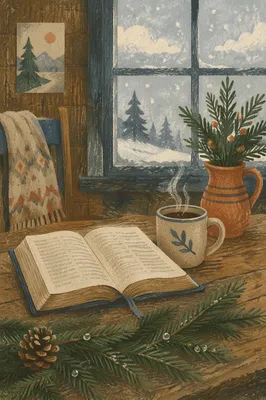 Open Bible with Evergreen Morning Devotion