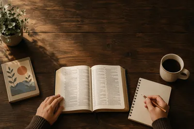 Open Bible on Wooden Study Table
