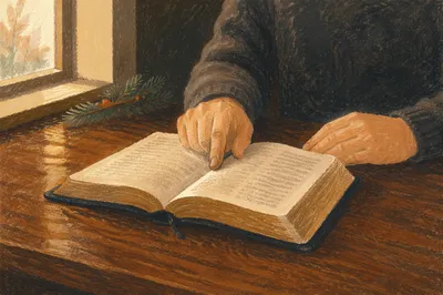 Open Bible Devotion on Wooden Table
