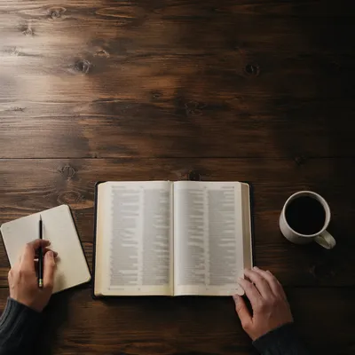 Open Bible and Coffee on Wood