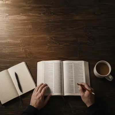 Open Bible Study on Walnut Table