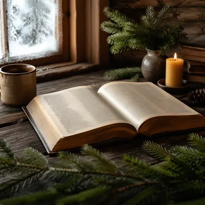 Open Bible with Evergreen Morning Devotion