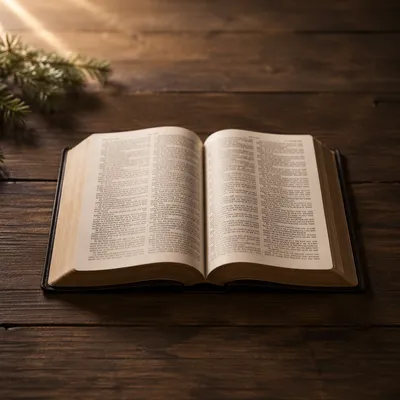 Open Bible on Warm Wooden Table