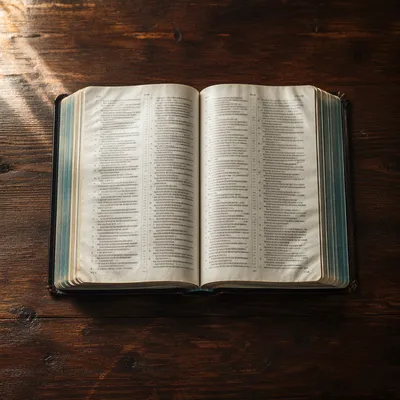 Open Bible on Dark Wooden Table
