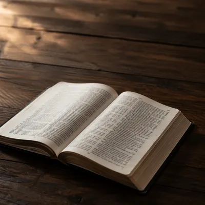 Open Bible on Walnut Table
