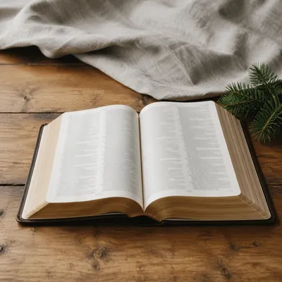 Open Bible on Warm Wooden Table