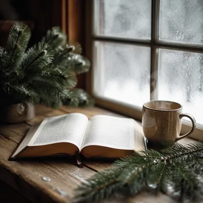 Open Bible with Evergreen Morning Devotion