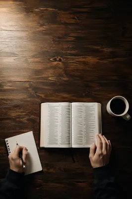 Open Bible Study on Walnut Table