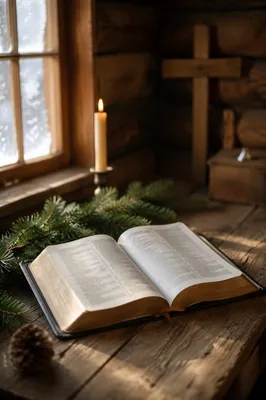 Open Bible with Evergreen Prayer Corner