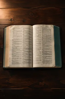 Open Bible on Dark Wooden Table