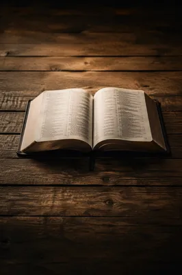 Open Bible on Rustic Wooden Table