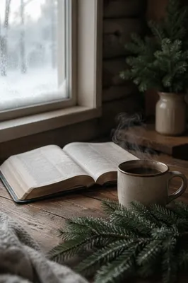 Open Bible with Evergreen Morning Devotion
