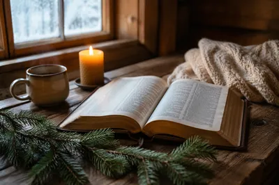 Open Bible with Evergreen Prayer Corner