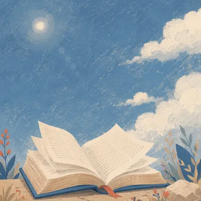 Open Bible Pages Turning in Sunlit Sky