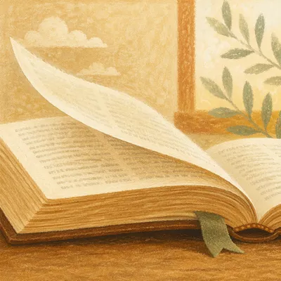 Open Bible Page Turning in Gentle Breeze