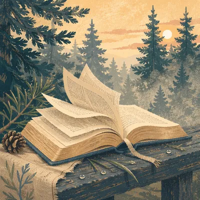 Open Bible Pages in Evergreen Morning Breeze