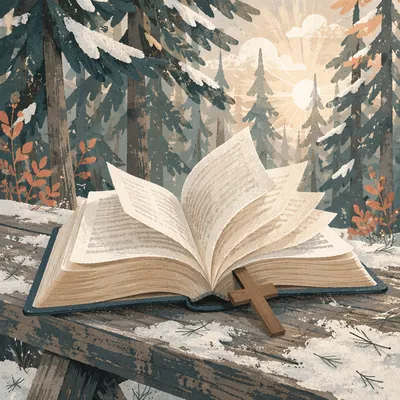 Open Bible Pages Turning in Evergreen Breeze