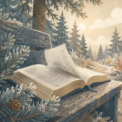 Open Bible Pages Turning in Evergreen Breeze