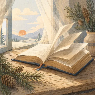 Open Bible with Turning Pages by Window