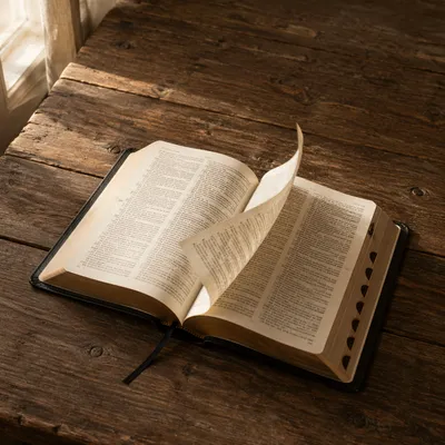 Open Bible Pages Turning in Breeze