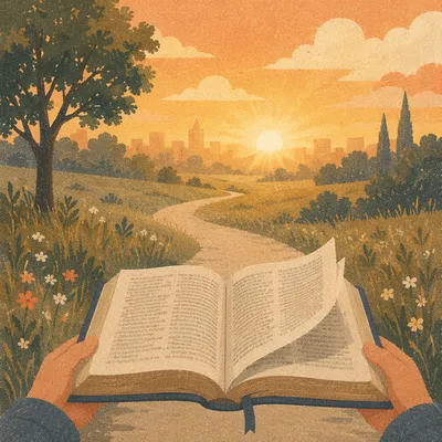 Open Bible Pages Turning at Sunset