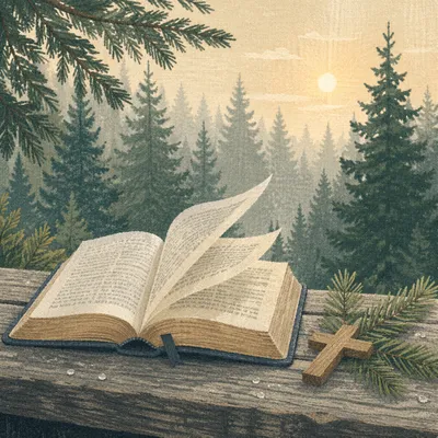 Open Bible Pages in Evergreen Breeze