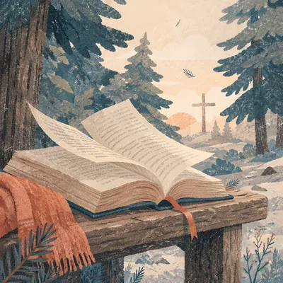Open Bible Pages Turning in Evergreen Breeze