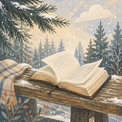 Open Bible Pages in Winter Evergreen Breeze