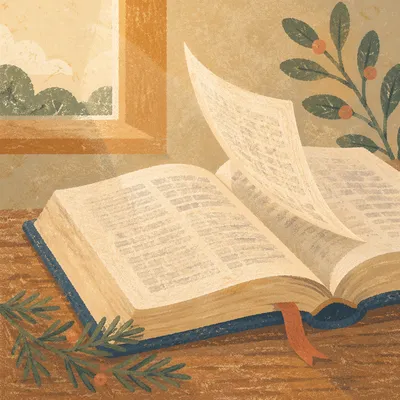 Open Bible Page Turning by Evergreen Sprig