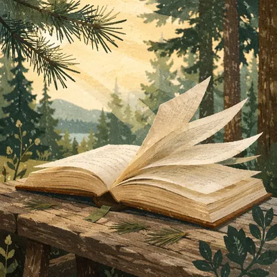 Open Bible Pages Turning in Evergreen Grove