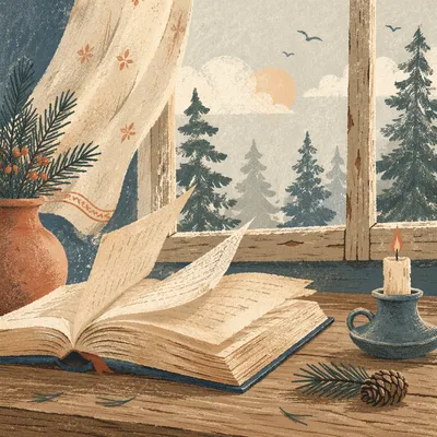 Open Bible Pages Turning by Evergreen Window