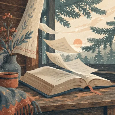 Open Bible Pages in Morning Breeze