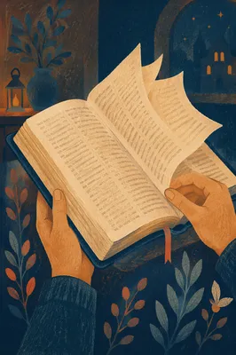 Open Bible Pages Fluttering in Gentle Breeze