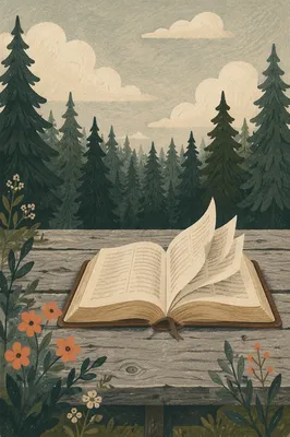 Open Bible Pages Turning in Evergreen Breeze