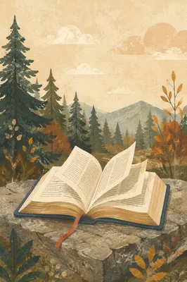 Open Bible Pages Turning in Evergreen Woodland