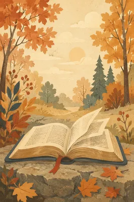 Open Bible Pages Turning in Woodland Breeze