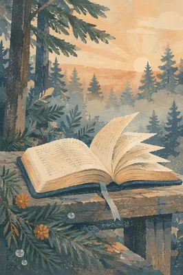 Open Bible Pages Turning in Evergreen Breeze