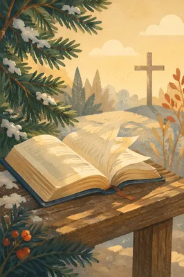 Open Bible Pages in Evergreen Breeze