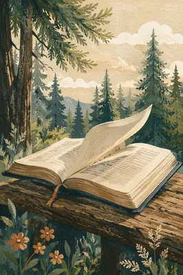 Open Bible Pages in Evergreen Breeze