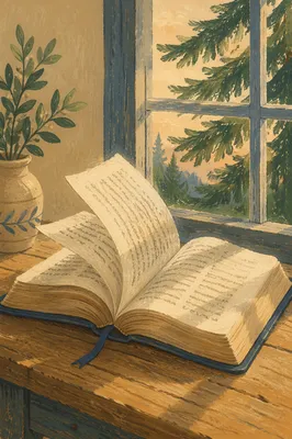 Open Bible Pages in Evergreen Breeze