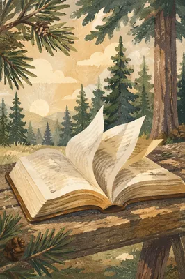 Open Bible Pages Turning in Evergreen Breeze