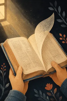 Open Bible Pages Turning in Warm Light