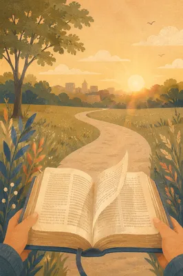 Open Bible Pages Turning at Sunset