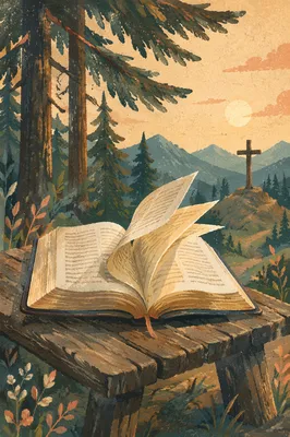 Open Bible Pages in Evergreen Breeze