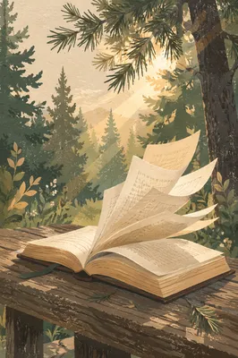 Open Bible Pages Turning in Evergreen Grove
