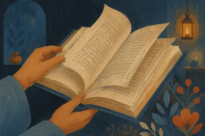 Open Bible Pages Fluttering in Gentle Breeze