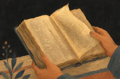 Open Bible Page Turning in Gentle Breeze