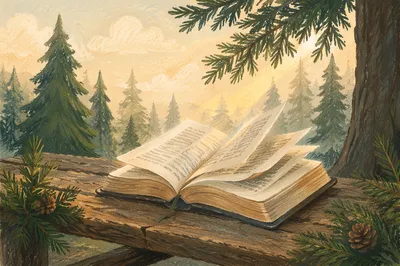 Open Bible Pages Turning in Evergreen Grove