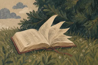 Open Bible Pages Turning in Evergreen Breeze
